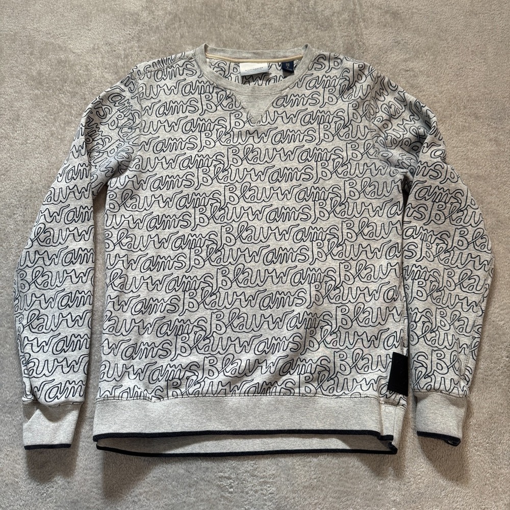 Scotch & Soda‎ Sweatshirt Mens Small Gray Cotton All Over Print Crewneck Preppy